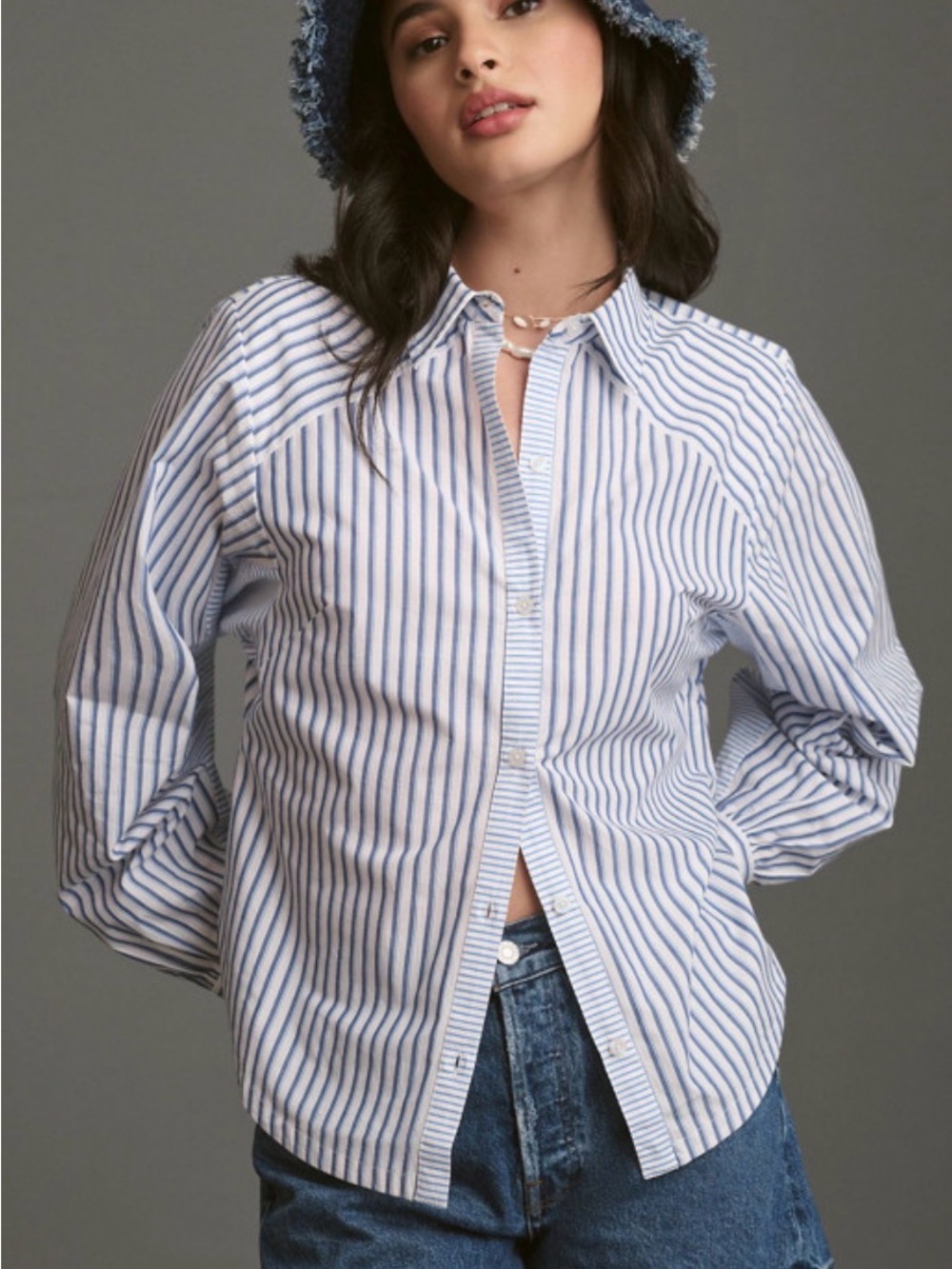 Maeve Anthropologie Mixed Stripe Cutout Buttondown Shirt - Picture 2 of 6